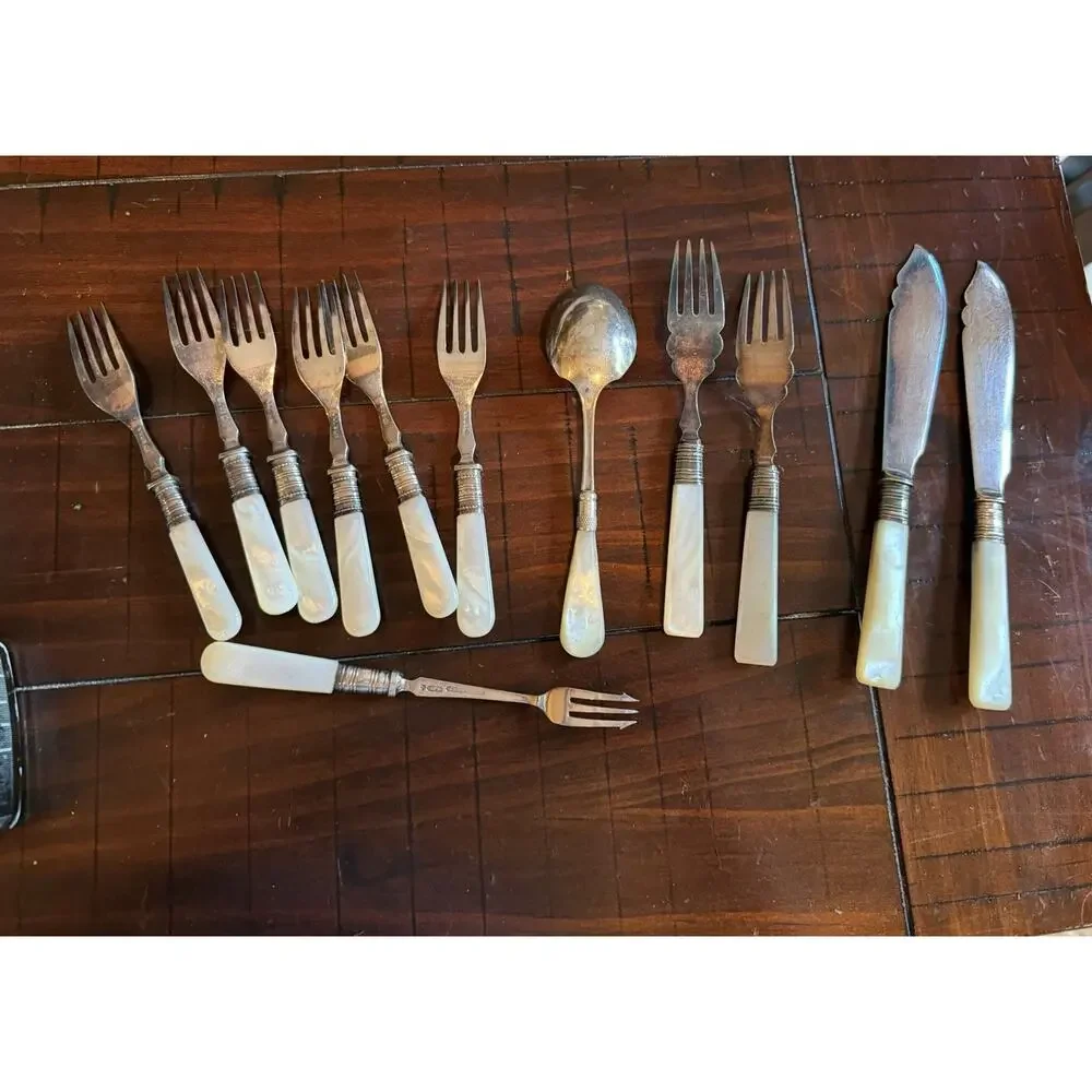 Antique Mother of Pearl Silverware Victorian Period Set of 12 Pieces
